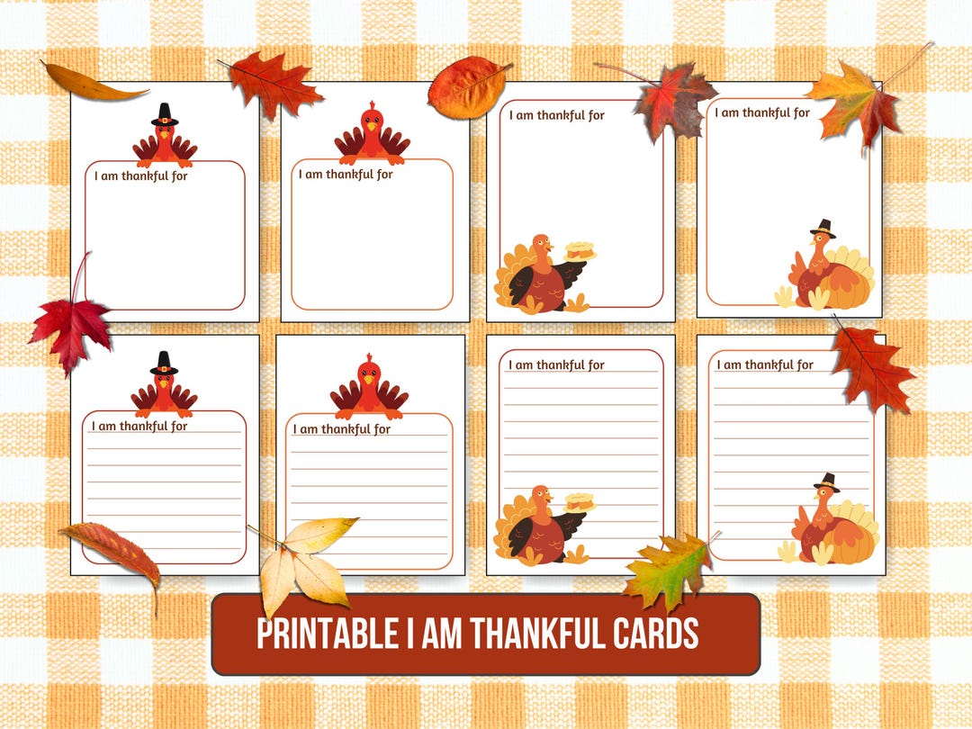 I Am Thankful for Printable Cards Thanksgiving Fill in Cards Turkey