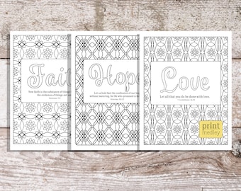 3 Printable Bible verses coloring pages, Love, Hope, Faith, Inspirational quotes, Instant Download, PDF