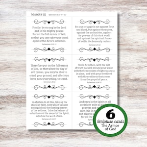 Tarjetas imprimibles de las Escrituras de la Armadura de Dios, tarjetas de versículos bíblicos, versículos bíblicos de Efesios, versículos para memorizar de la Armadura de Dios, tamaño carta de EE. UU. y tamaño A4 PDF