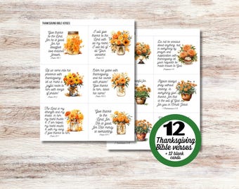 Thanksgiving Printable Scripture Cards, Fall Bible Verse Notecards, Gratitude Cards, Give Thanks, Table Cards,  Thanksgiving Christian Cards