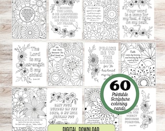 Afdrukbare kleurkaarten schriftteksten, 60 christelijke bloemenkaarten om in te kleuren, kaart bijbelvers, bijbelvers kleurplaten volwassenen, enorme bundel pdf