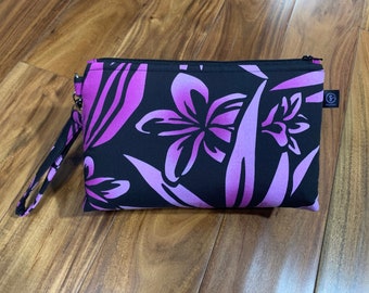 Hawaiian Print in a vibrant Pink on Black ~ Handmade in Maui with Aloha