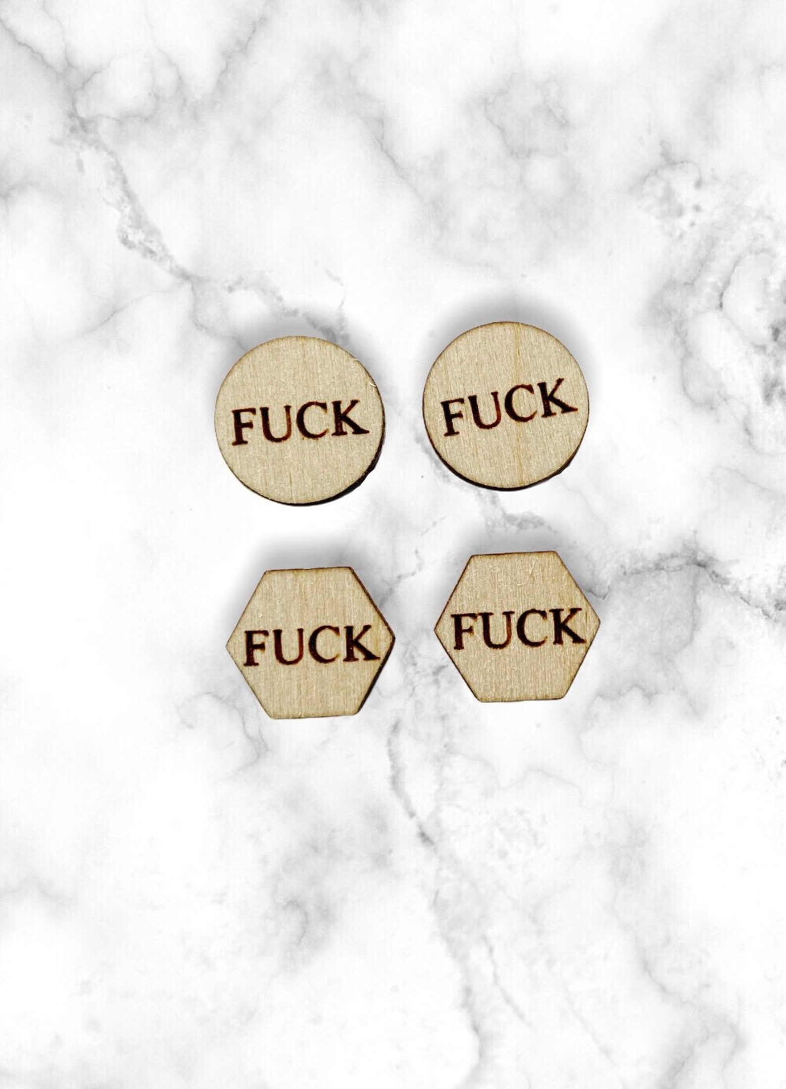 FUCK Wood Stud Earring Blanks Circle Hexagon Word Earring E photo