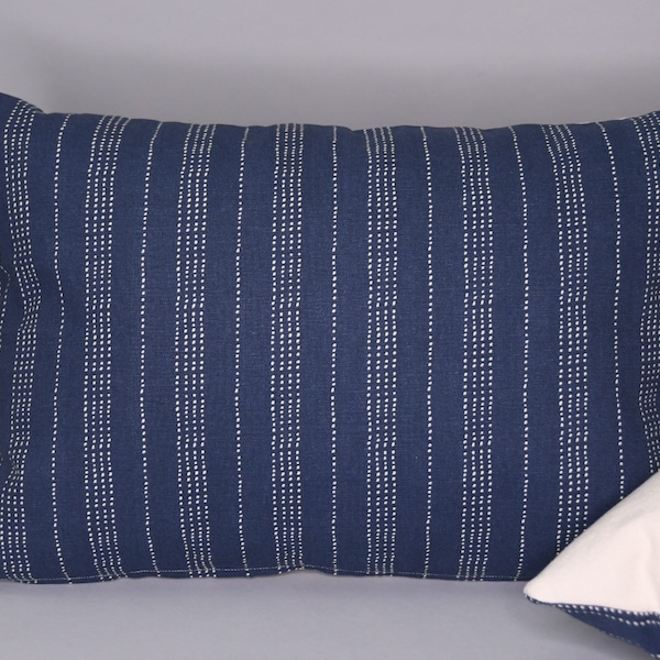 Lumbar Accent Pillow Nate Berkus Dark Navy Blue Litton Stripe Paramount Ivory Taupe Dot Sham Cover Ivory Canvas 12x20 14x20 Handmade Stylish