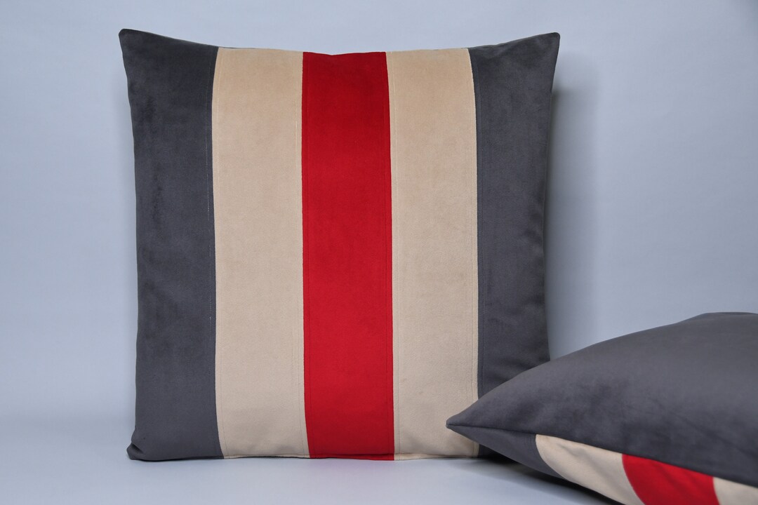 SOFT Velvet Color Block Accent Pillow Sham 20x20 Topstitched Camel Red ...