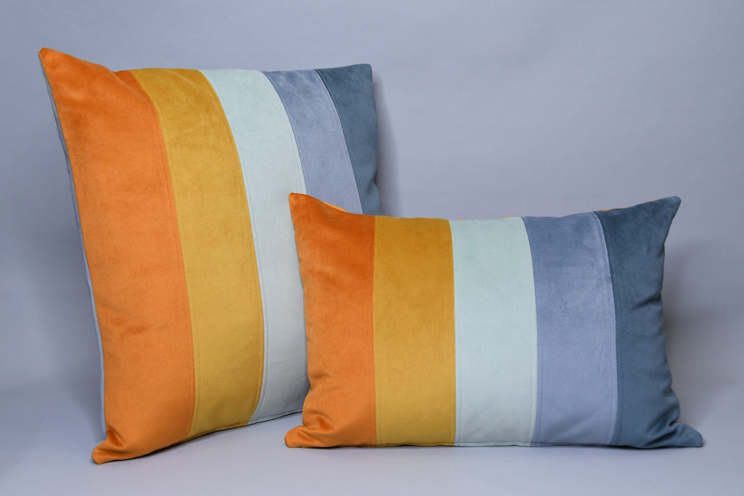 SOFT Velvet Color Block Accent Pillow Sham 20x20 14x20 Orange Yellow ...