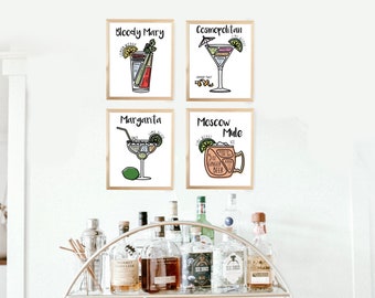 Cocktail Recipe Set of 4 ~ Digital Art ~ Direct Download ~ Printable ~ Wall Art ~ Home Decor ~ Mixed Drinks ~ Martini ~ Margarita ~ Mule