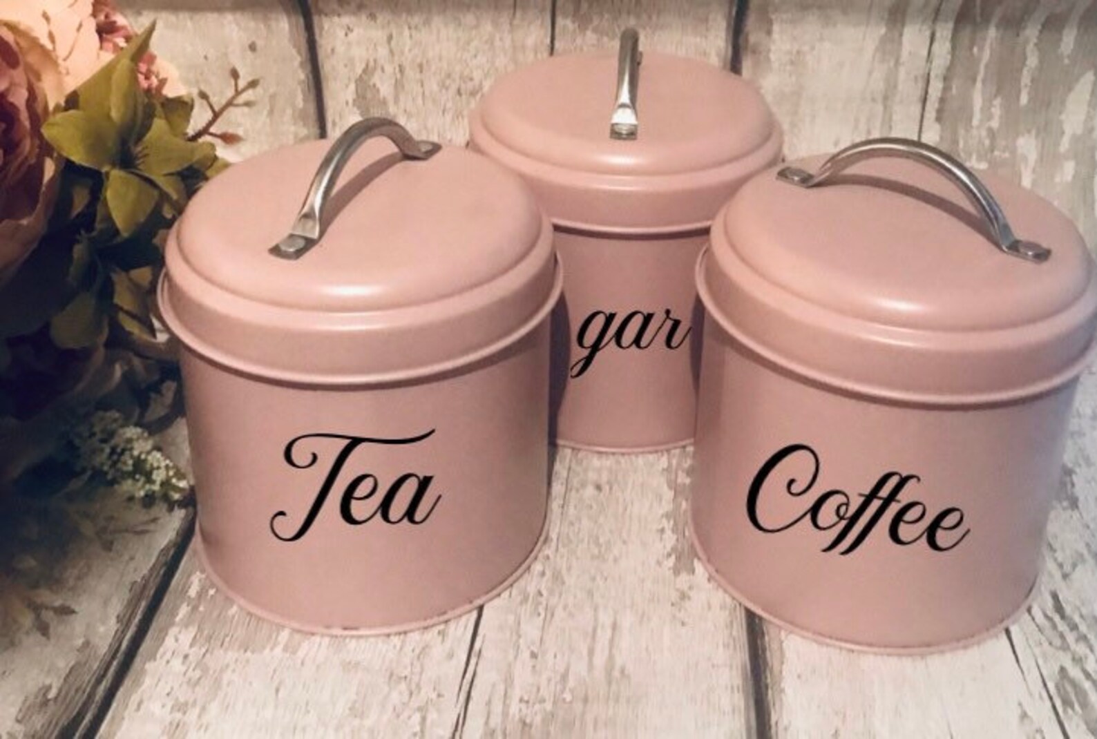 Vintage Tea Coffee Sugar Canister Setblush Pink Etsy UK
