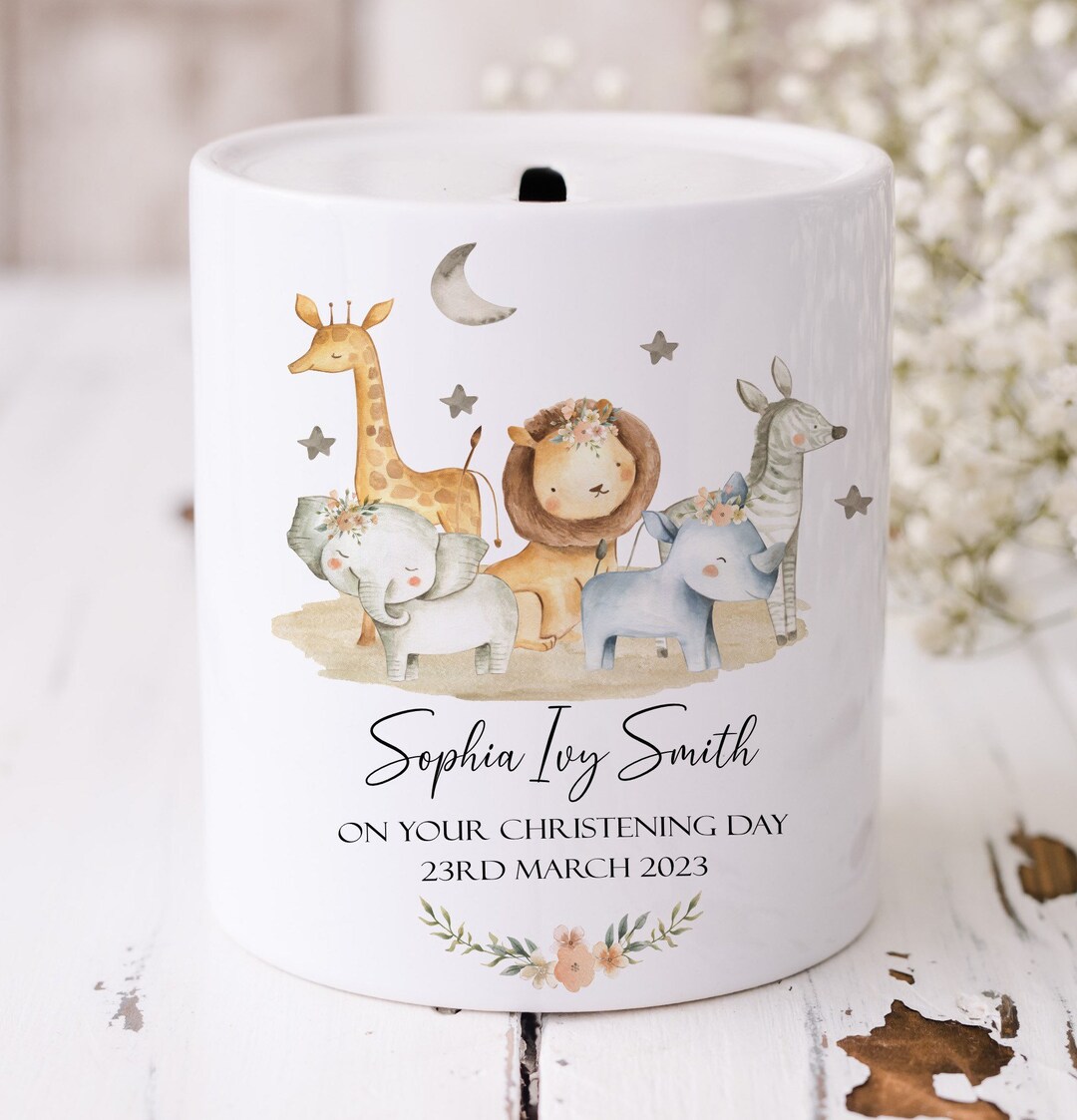 Personalised Money Box,gift for Christening,baptism,ceramic Money Pot
