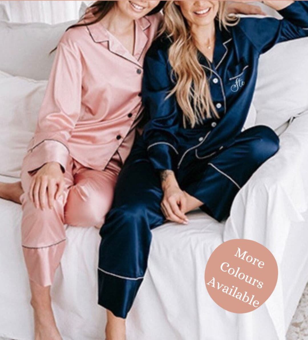 EMMA Ladies Long Pyjama Setsilk Pyjamas Setsbridesmaid - Etsy