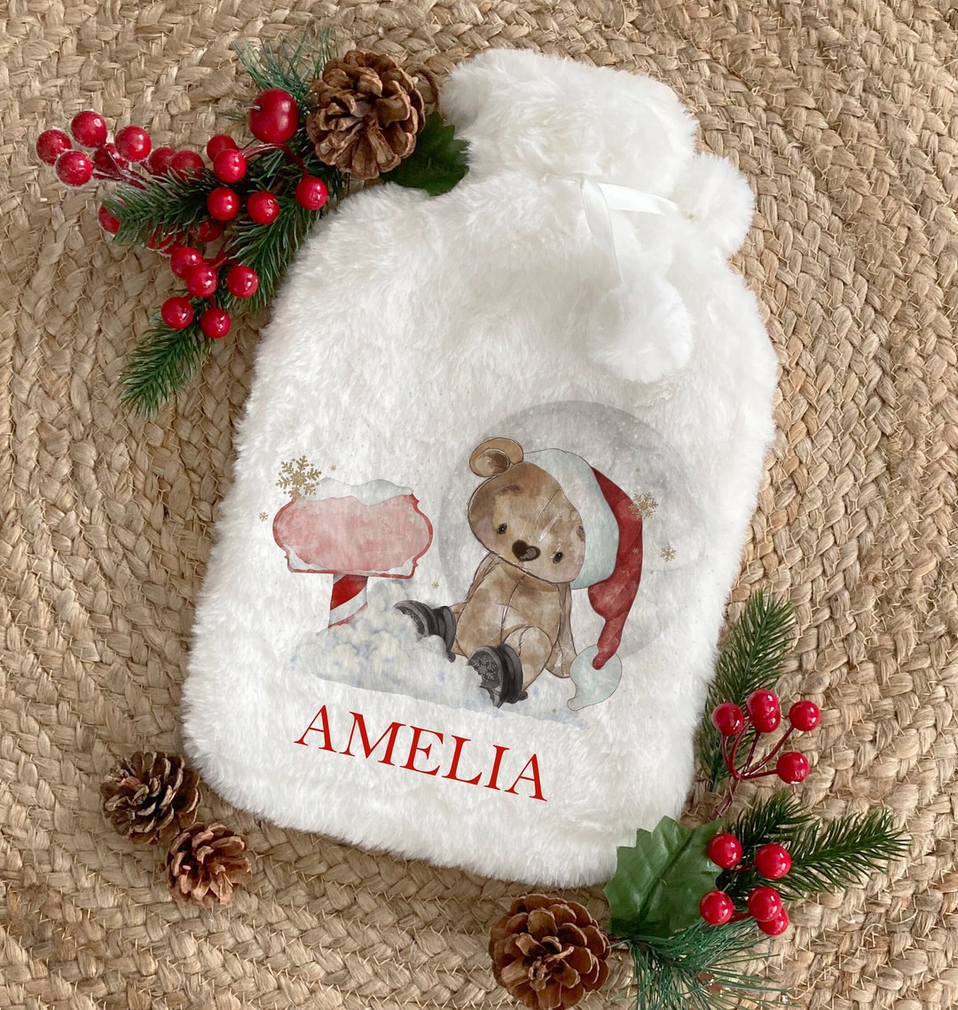 Personalised Festive Bear Hot Water Bottle Christmas Gift Etsy