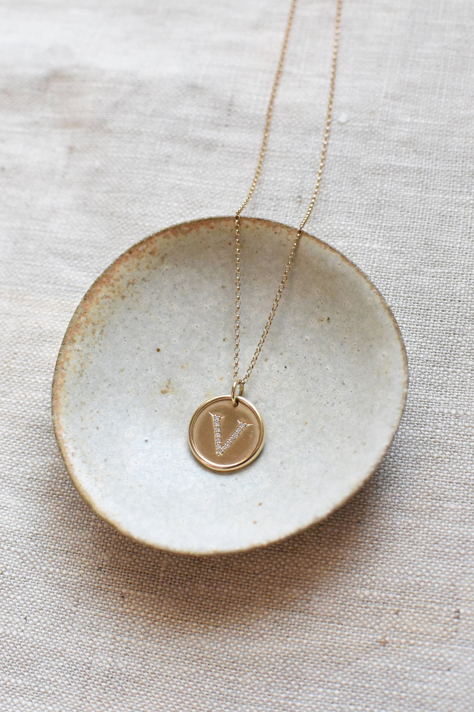 Diamond Initial Disc Pendant 14k Gold & Diamonds Etsy