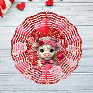 Valentine Pink Baby Highland Cow Wind Spinner Sublimation Design
