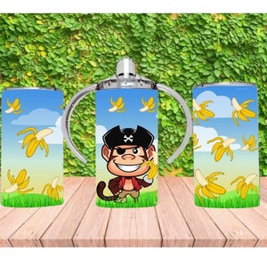 Monkey Pirate 12 Oz Sippy Cup Sublimation Design (Digital Download)