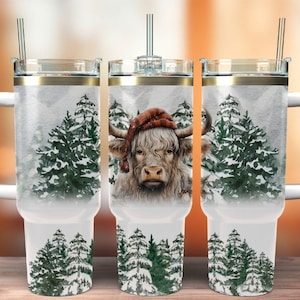 Highland Cow Christmas 40 oz Tumbler Png,40oz Tumbler Wrap Sublimation,digital PNG wrap Waterslide download
