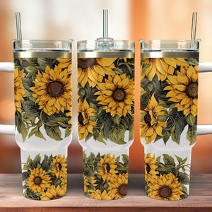 Sunflower 40oz Quencher Tumbler Wrap – Sublimation Seamless PNG Design