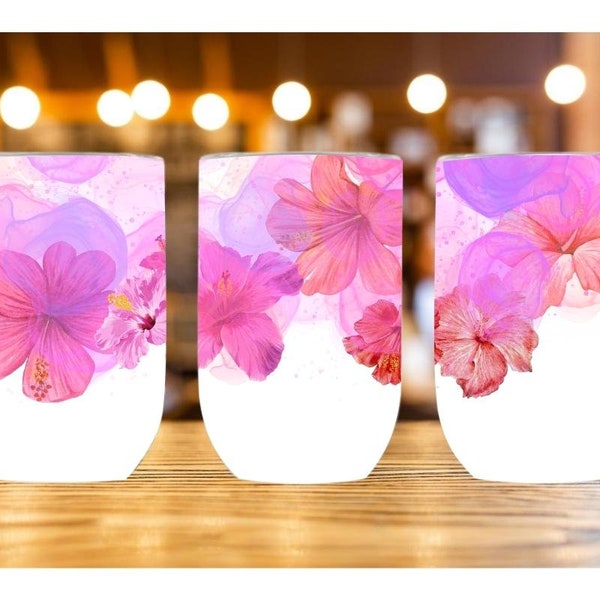 Flower purple pink wine tumbler,Straight Wine Tumbler Sublimation Design,Digital Instant Download PNG