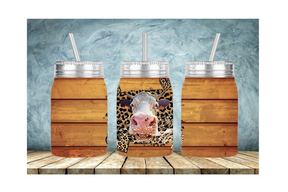 Western Cow on Wooden Background17 Oz Mason Jar | Etsy