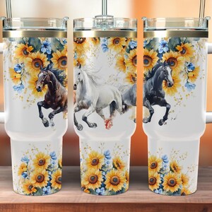 Horse Sunflower 40oz Tumbler Sublimation Design: Farm Animal Floral PNG (Digital Download)