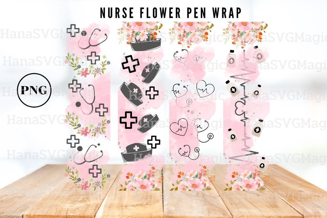 Nurse Medical Pen Wrap Template, Stethoscope Flower Template,pen Wraps