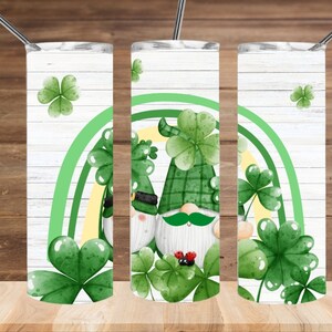 St. Patrick's Day Gnomes  20 oz skinny tumbler sublimation designs 20oz wrap sublimate straight tapered designs download PNG