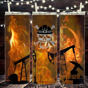 Oilfield Oil Skull,20oz Skinny Tumbler Design, pumpjack, roughneck,Template Straight Tumbler Wraps,PNG Digital,Instant Download File