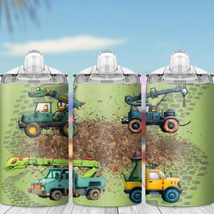 Kids Construction Vehicle Sippy Cup Sublimation Design (PNG)