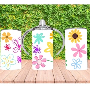Doodle Flowers Baby Sippy Cup - 12 Oz Kids Tumbler Design (Digital Download)