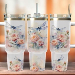 Floral Dragonfly 40Oz Tumbler Wrap,Dragonfly Sublimation Design Templates, 40Oz Png Digital Download