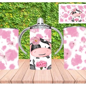 Tazza con beccuccio a forma di mucca rosa: bicchiere per bambini PNG (download digitale)