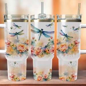 40Oz Tumbler Wrap Floral Dragonfly , Sublimation Design Templates, 40Oz Png Digital Download