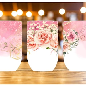 Pink wine tumbler Flower wine tumbler wrap designs,Straight Wine Tumbler Sublimation Design,Digital Instant Download PNG