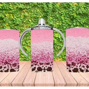 Pink Cowhide Glitter Sippy Cup Design: 12 Oz Kids Tumbler (Digital Download)
