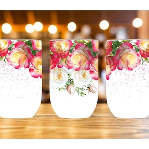 Roses Flowers Straight Wine Tumbler Sublimation Design,Digital Instant Download PNG