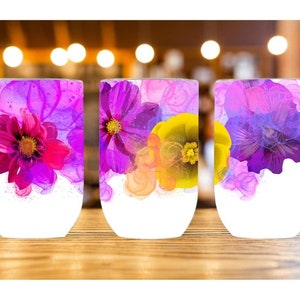 colorful flowers and ink,Straight Wine Tumbler Sublimation Design,Digital Instant Download PNG