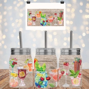 Diseño de regalos de cóctel 17 oz Mason Jar Tumbler, Plantilla de diseño de sublimación Descarga instantánea digital PNG