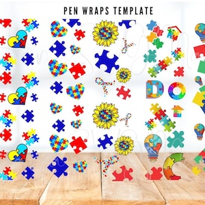 Autism Puzzle Piece Rainbow Pen Wrap,Autism Pen Wrap,Animal Pen Wrap waterslides,Digital Download PNG