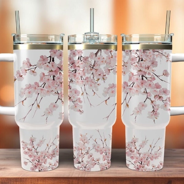 pink cherry blossoms,40oz tumbler wrap - PNG Digital File sublimation tumbler wrap -Tumbler Wrap