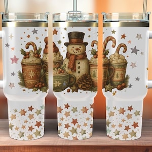 Vintage Snowman Coffee Christmas 40 oz Tumbler Png,Christmas Sublimation,40oz Tumbler Wrap,digital PNG wrap Waterslide download