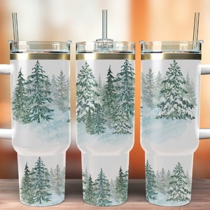 Winter Christmas Tree Forest,Christmas 40oz Quencher Tumbler Wrap – Sublimation Seamless PNG Design