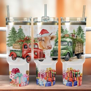 Christmas truck 40oz Quencher Tumbler Wrap – Sublimation Seamless PNG Design
