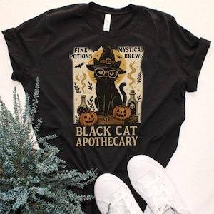 Vintage Black Cat Apothecary Halloween PNG – Witchy Fall Sublimation Design, Cute Spooky Potions, Retro Halloween Art