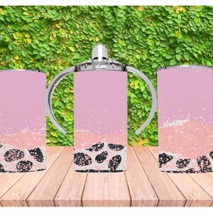 Pink Cow Glitter Sippy Cup Design: 12 Oz Kids Tumbler PNG (Digital Download)