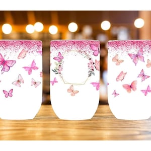 Pink and glitter butterfly 12 oz Wine Tumbler Sublimation Design,Straight Wine Tumbler Sublimation Design,Digital Instant Download PNG