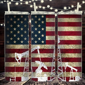 American flag Oilfield,20oz Skinny Tumbler Design, pumpjack, roughneck,Template Straight Tumbler Wraps,PNG Digital,Instant Download File