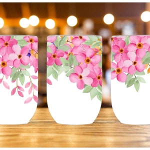 Pink Flower Wine Tumblers,Straight Wine Tumbler Sublimation Design,Digital Instant Download PNG
