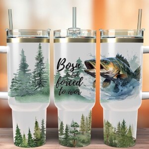 Fishing Tumbler Wrap: Bass & Pine Tree Design (PNG Digital Download)