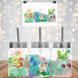 Flamingo Cocktail Party Gifts,17 oz Mason Jar Tumbler Sublimation Design Template Digital Instant Download PNG