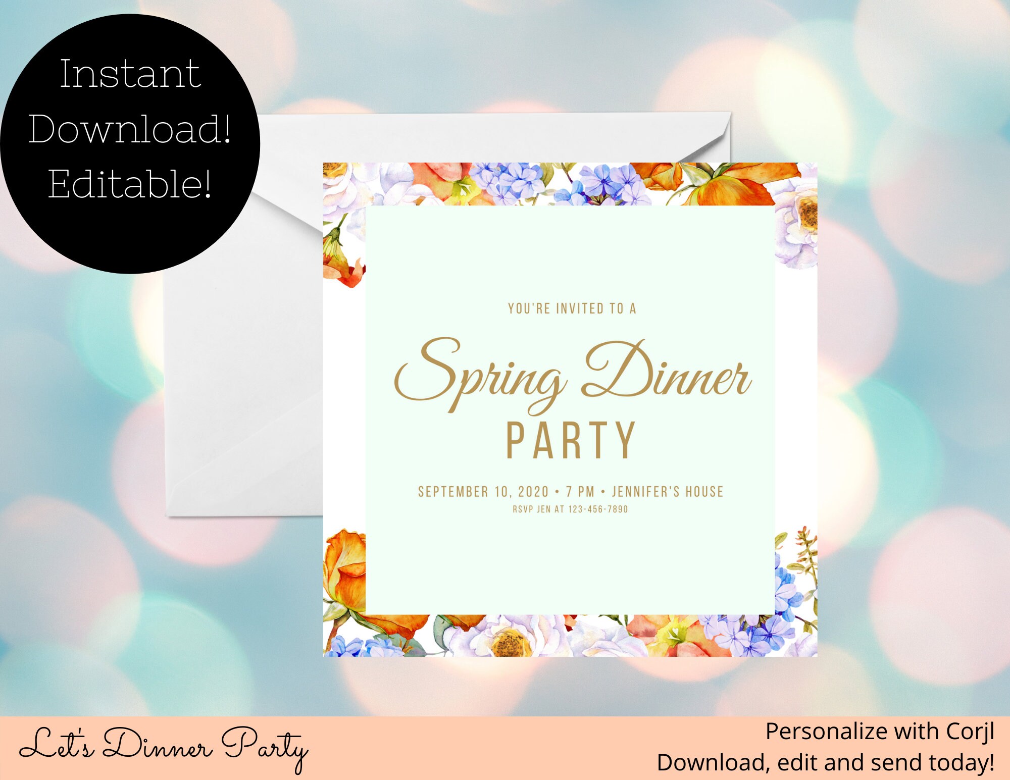 Spring Food Invitation Spring Fancy Dinner Party Kit Menu Invite Printable Download Editable ...