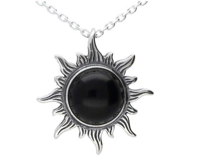 Pendant Necklace Sterling Silver and Onyx - Black Sun